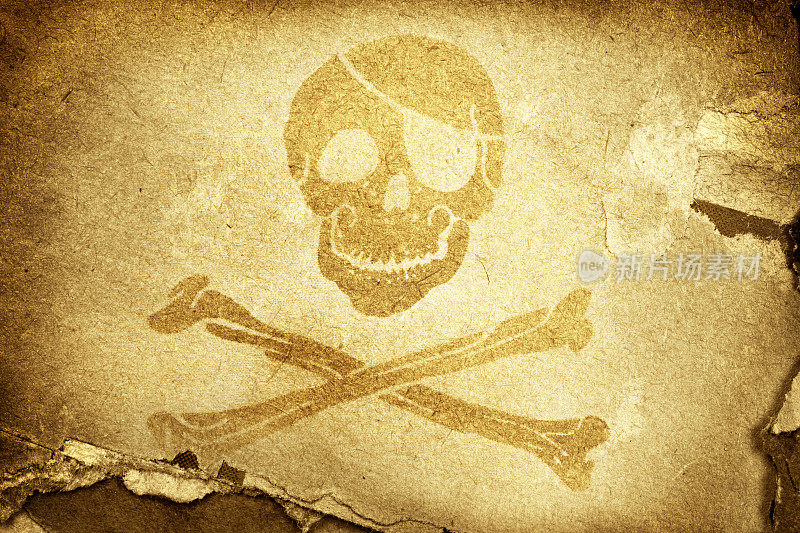 旧纸上的海盗旗/骷髅和交叉骨头